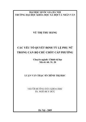 Luận văn thạc sĩ các yếu tố quyết định tỷ lệ phụ nữ trong cán bộ chủ chốt cấp phường