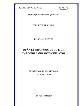 Luận án tiến sĩ quản lý nhà nước về du lịch tại đồng bằng sông cửu long