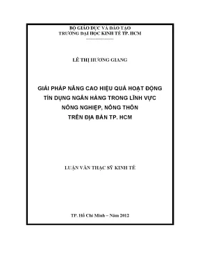 Luận văn thạc sĩ giải pháp nâng cao hiệu quả hoạt động tín dụng ngân hàng trong lĩnh vực nông nghiệp nông thôn trên địa bàn tphcm