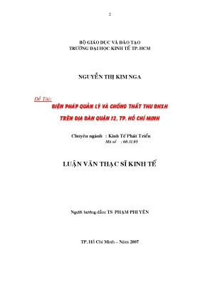 Luận văn thạc sĩ biện pháp quản lý và chống thất thu bảo hiểm xã hội trên địa bàn quận 12 thành phố hồ chí minh