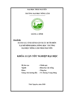 Luận văn tốt nghiệp đánh giá tình hình sản xuất bưởi diễn tại mô hình khoa nông học trường đại học nông lâm thái nguyên