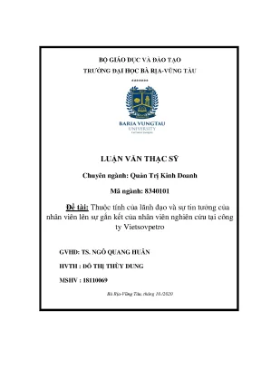 Luận văn thạc sĩ thuộc tính của lãnh đạo và sự tin tưởng của nhân viên lên sự gắn kết của nhân viên nghiên cứu tại công ty vietsopetro