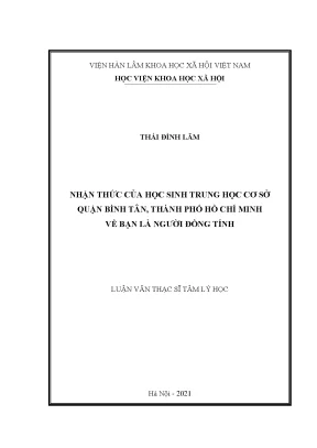 Luận văn thạc sĩ nhận thức của học sinh trung học cơ sở quận bình tân thành phố hồ chí minh về bạn là người đồng tính