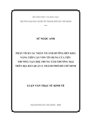 Luận văn thạc sĩ phân tích các nhân tố ảnh hưởng đến khả năng tiếp cận vốn tín dụng của tiểu thương tại chợ trung tâm thương mại trên địa bàn quận 5 thành phố hồ chí minh
