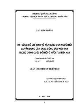 Luận văn thạc sĩ tư tưởng hồ chí minh về xây dựng con người mới và sự vận dụng của đảng cộng sản việt nam trong công cuộc đổi mới ở nước ta hiện nay