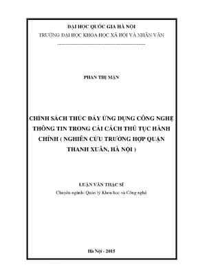 Luận văn thạc sĩ chính sách thúc đẩy ứng dụng công nghệ thông tin trong cải cách thủ tục hành chính nghiên cứu trường hợp quận thanh xuân hà nội