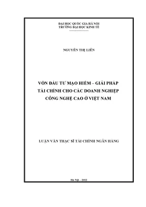 Luận văn thạc sĩ vốn đầu tư mạo hiểm giải pháp tài chính cho các doanh nghiệp công nghệ cao ở việt nam
