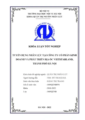 Luận văn tốt nghiệp tuyển dụng nhân lực tại công ty cổ phần kinh doanh và phát triển địa ốc vietstarland thành phố hà nội