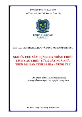 Luận văn thạc sĩ nghiên cứu xây dựng quy trình chiết tách cao chiết từ lá cây ngải cứu trên địa bàn tỉnh bà rịa vũng tàu
