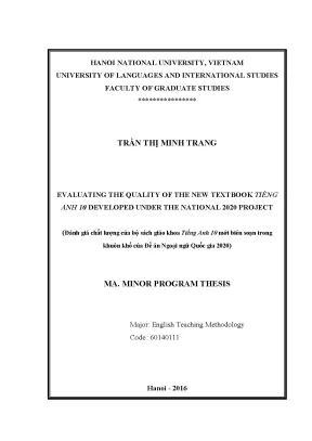 Luận văn thạc sĩ evaluating the quality of the new textbook tiếng anh 10 developed under the national 2020 project