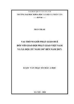 Luận văn thạc sĩ vai trò ni giới phật giáo huế đối với giáo hội phật giáo việt nam và xã hội từ 1987 đến đầu 2017