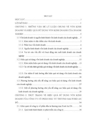 Luận văn tốt nghiệp giải pháp nâng cao hiệu quả sử dụng vốn kinh doanh của công ty cổ phần đầu tư thương mại ford an đô