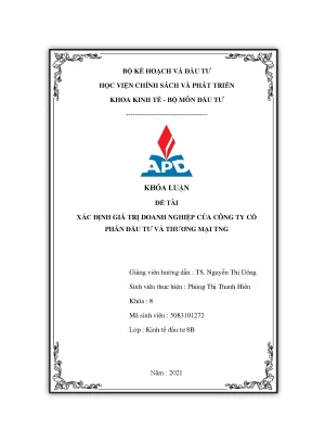 Luận văn tốt nghiệp xác định giá trị doanh nghiệp công ty cổ phần đầu tư và thương mại tng