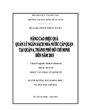 Luận văn thạc sĩ nâng cao hiệu quả quản lý ngân sách nhà nước cấp quận tại quận 6 thành phố hồ chí minh đến năm 2015