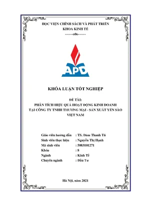 Luận văn tốt nghiệp phân tích hiệu quả hoạt động kinh doanh tại công ty tnhh thương mại sản xuất yến sào việt nam