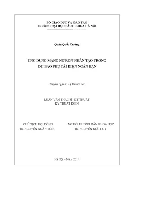 Luận văn thạc sĩ ứng dụng mạng nơron nhân tạo trong dự báo phụ tải điện ngắn hạn