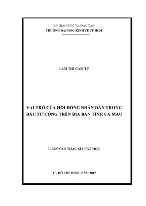 Luận văn thạc sĩ vai trò của hội đồng nhân dân trong đầu tư công trên địa bàn tỉnh cà mau