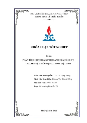 Luận văn tốt nghiệp phân tích hiệu quả kinh doanh của công ty trách nhiệm hữu hạn au time việt nam