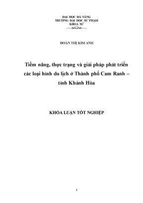 Luận văn tốt nghiệp tiềm năng thực trạng và giải pháp phát triển các loại hình du lịch ở thành phố cam ranh tỉnh khánh hòa