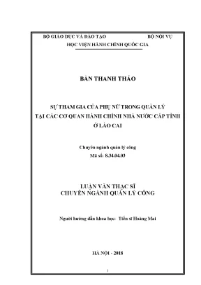 Luận văn thạc sĩ sự tham gia của phụ nữ trong quản lý tại các cơ quan hành chính nhà nước cấp tỉnh ở lào cai
