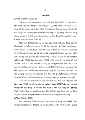 Luận án nghiên cứu lựa chọn công nghệ khai thác và tối ưu hóa các thông số của hệ thống khai thác cho các vỉa dầy trung bình dốc đứng tại các mỏ than hầm lò khu vực uông bí quảng ninh