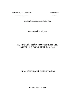 Luận văn thạc sĩ một số giải pháp tạo việc làm cho người lao động tỉnh đắk lắk