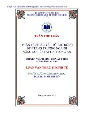 Luận văn thạc sĩ phân tích các yếu tố tác động đến tăng trưởng ngành nông nghiệp tại tỉnh long an