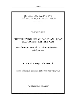 Luận văn thạc sĩ phát triển nghiệp vụ bao thanh toán factoring tại việt nam luận văn thạc sĩ