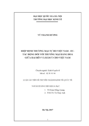 Luận án tiến sĩ hiệp định thương mại tự do việt nam eu tác động đối với thương mại hàng hoá giữa hai bên và hàm ý cho việt nam