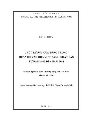 Luận văn thạc sĩ chủ trương của đảng trong quan hệ văn hóa việt nam nhật bản từ năm 1993 đến năm 2011 001