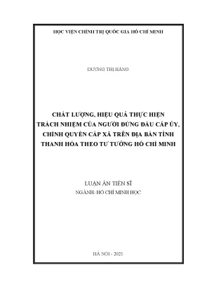Luận án tiến sĩ chất lượng hiệu quả thực hiện trách nhiệm của người đứng đầu cấp ủy chính quyền cấp xã trên địa bàn tỉnh thanh hóa theo tư tưởng hồ chí minh
