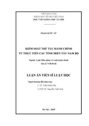 Luận án tiến sĩ kiểm soát thủ tục hành chính từ thực tiễn các tỉnh miền tây nam bộ