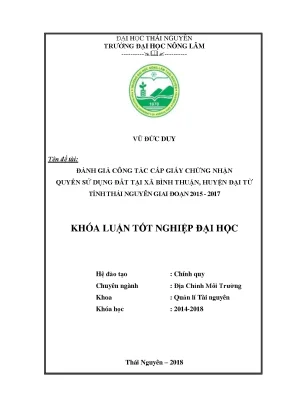 Luận văn tốt nghiệp đánh giá công tác cấp giấy chứng nhận quyền sử dụng đất tại xã bình thuận huyện đại từ tỉnh thái nguyên giai đoạn 2015 2017