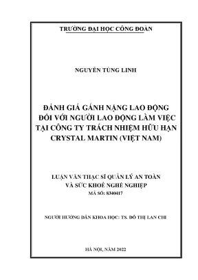 Luận văn thạc sĩ đánh giá gánh nặng lao động đối với người lao động làm việc tại công ty trách nhiệm hữu hạn crystal martin việt nam