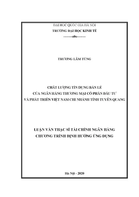 Luận văn thạc sĩ chất lượng tín dụng bán lẻ của ngân hàng thương mại cổ phần đầu tư và phát triển việt nam chi nhánh tỉnh tuyên quang