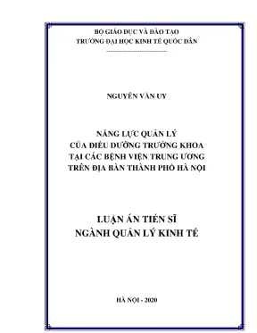 Luận án tiến sĩ năng lực quản lý của điều dưỡng trưởng khoa tại các bệnh viện trung ương trên địa bàn thành phố hà nội