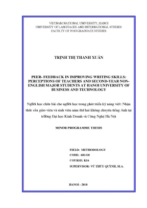 Luận văn thạc sĩ peer feedbank in improving writing skills perceptions of teachers and second year non english major students at hanoi university of business and technology
