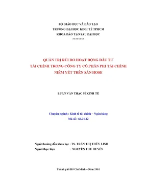 Luận văn thạc sĩ quản trị rủi ro hoạt động đầu tư tài chính trong công ty cổ phần phi tài chính niêm yết trên sàn hose luận văn thạc sĩ
