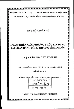 Luận văn thạc sĩ hoàn thiện các phương thức tín dụng tại ngân hàng công thương bình phước