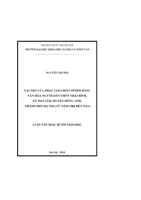 Luận văn thạc sĩ vai trò của phật giáo đối với đời sống văn hóa người dân thôn thái bình xã mai lâm huyện đông anh thành phố hà nội từ 1986 đến nay