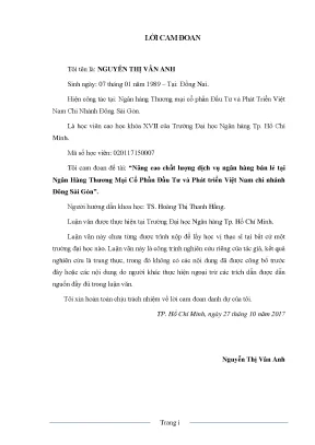 Luận văn thạc sĩ nâng cao chất lượng dịch vụ ngân hàng bán lẻ tại ngân hàng thương mại cổ phần đầu tư và phát triển việt nam chi nhánh đông sài gòn