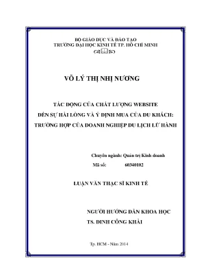 Luận văn thạc sĩ tác động của chất lượng website đến sự hài lòng và ý định mua của du khách trường hợp của doanh nghiệp du lịch lữ hành