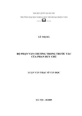 Luận văn thạc sĩ bộ phận văn chương trong trước tác của phan huy chú