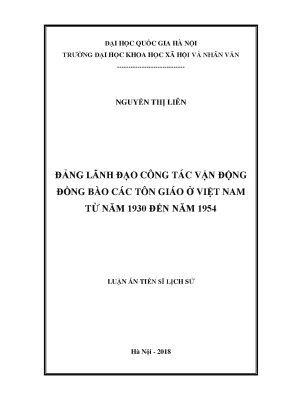 Luận án tiến sĩ đảng lãnh đạo công tác vận động đồng bào các tôn giáo ở việt nam từ năm 1930 đến năm 1954