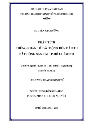 Luận văn thạc sĩ những nhân tố tác động đến đầu tư bất động sản tại tphcm luận văn thạc sĩ