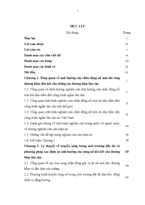 Luận án nghiên cứu ảnh hưởng của chấn động nổ mìn khi thi công đường hầm đến kết cấu công trình ngầm lân cận