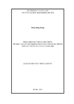 Luận án tiến sĩ phát triển kỹ thuật thu nhận tín hiệu tim đồ trở kháng ngực icg ứng dụng trong phép đo thông số cung lượng tim