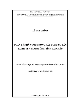 Luận văn thạc sĩ quản lý kinh tế quản lý nhà nước trong xây dựng cơ bản tại huyện tam đường tỉnh lai châu