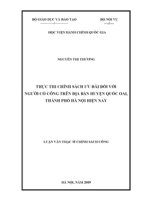 Luận văn thạc sĩ thực thi chính sách ưu đãi đối với người có công trên địa bàn huyện quốc oai thành phố hà nội hiện nay