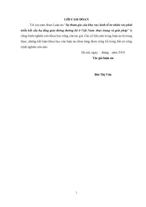 Luận án sự tham gia của khu vực kinh tế tư nhân vào phát triển kết cấu hạ tầng giao thông đường bộ ở việt nam hực trạng và giải pháp